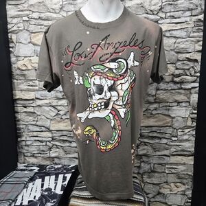 Ed Hardy Gray Skull Graphic Tee